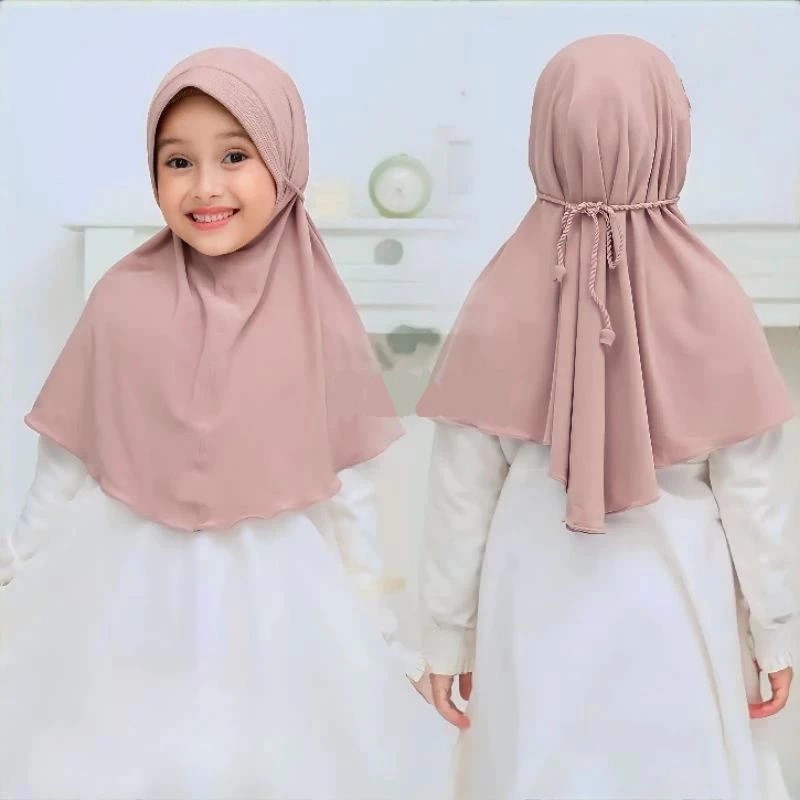 Jilbab tali ulir anak SML /hijab tali kepang KIDS /bergo ped ropel/bahan jersey premium