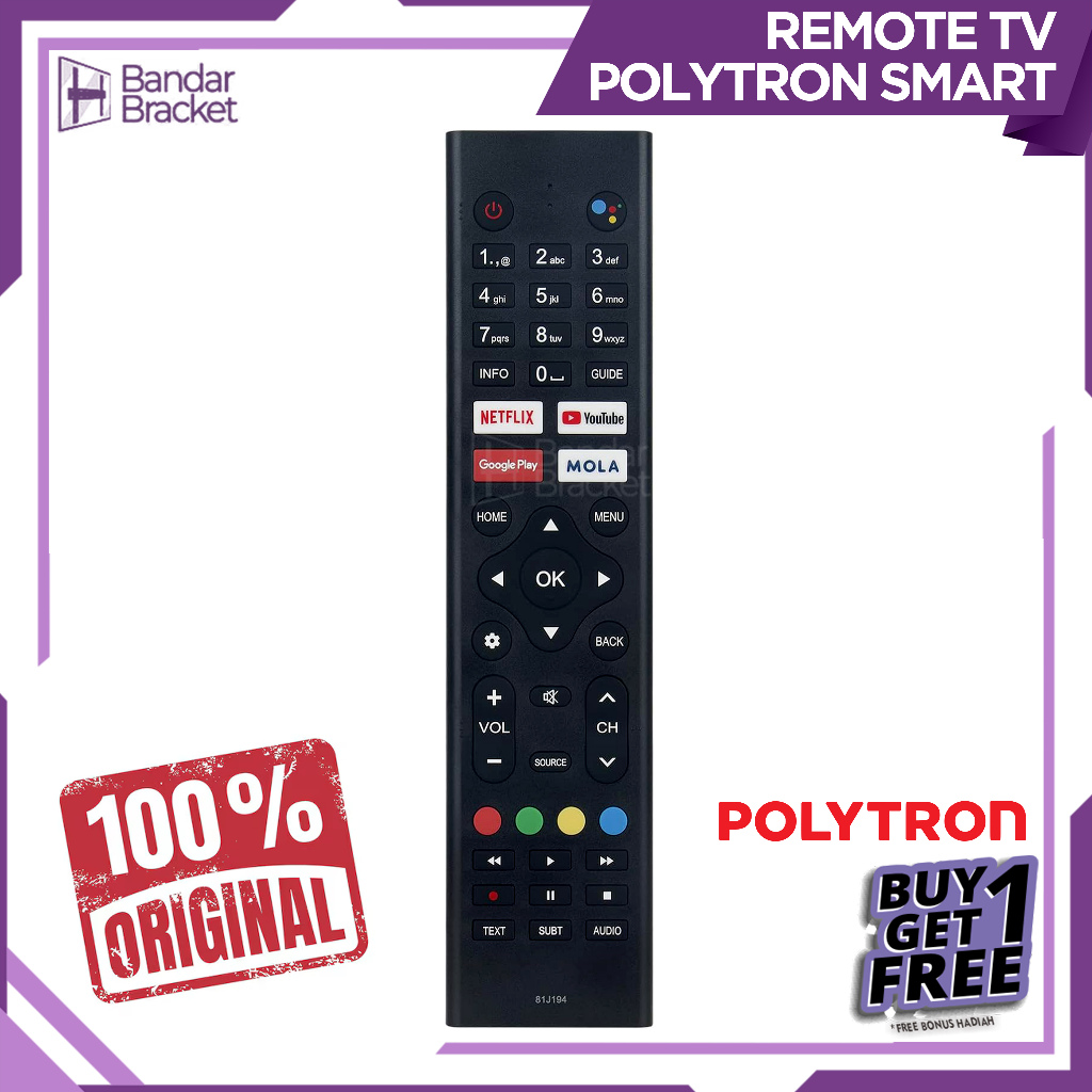 Remote TV Polytron remot tv polytron Smart TV LED LCD Android TV Original
