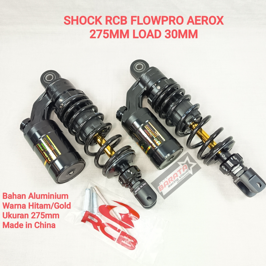 SHOCK TABUNG RCB FLOWPRO MOTOR AEROX 275MM LOAD 30MM HITAM/GOLD