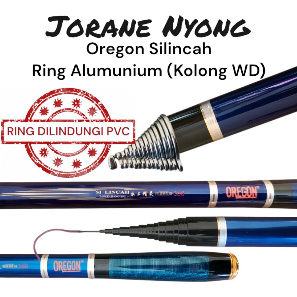 Joran Tegek Oregon Silincah (Ros Pendek) Ring Alumunium (kolong wd) + Sungu / Tanduk Alumunium (top 