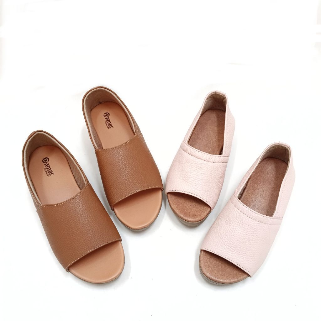 Sandal Wedges Wanita Kulit Asli