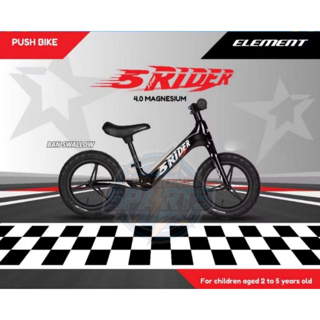 Sepeda Anak PushBike Balance Bike Element Srider Frame Magnesium Ban Pompa New Product