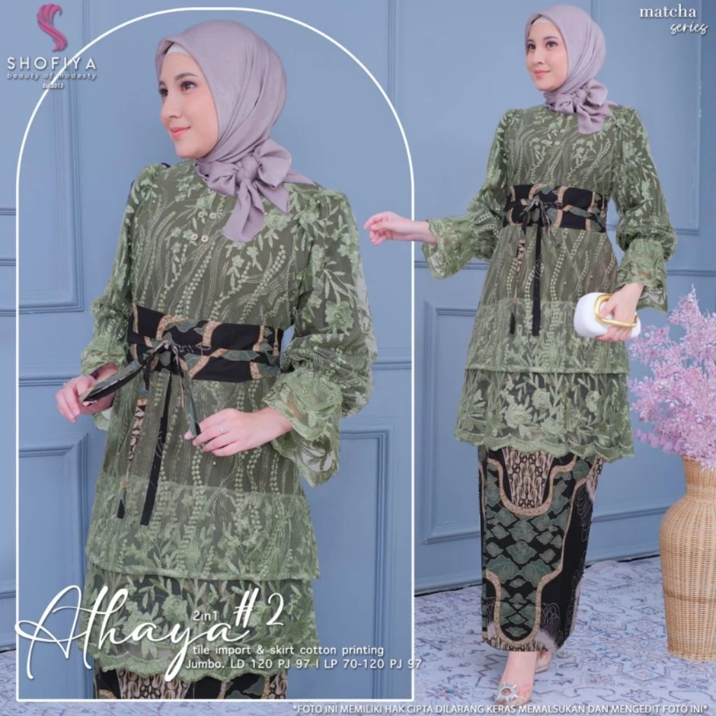 SHOFIYA OFFICIAL STORE ATHAYA KEBAYA SET WANITA ATASAN POLOS OUTER TILE ROK BATIK