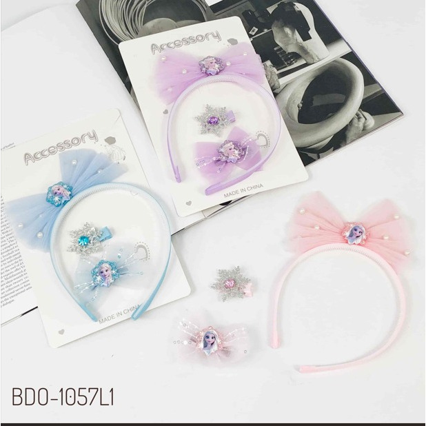 Jepit Rambut Anak Elsa Frozen 3pcs Kuat Awet | BANDO + Perintilan ( Jepit/ Ikat Rambut/ bando) | BAN