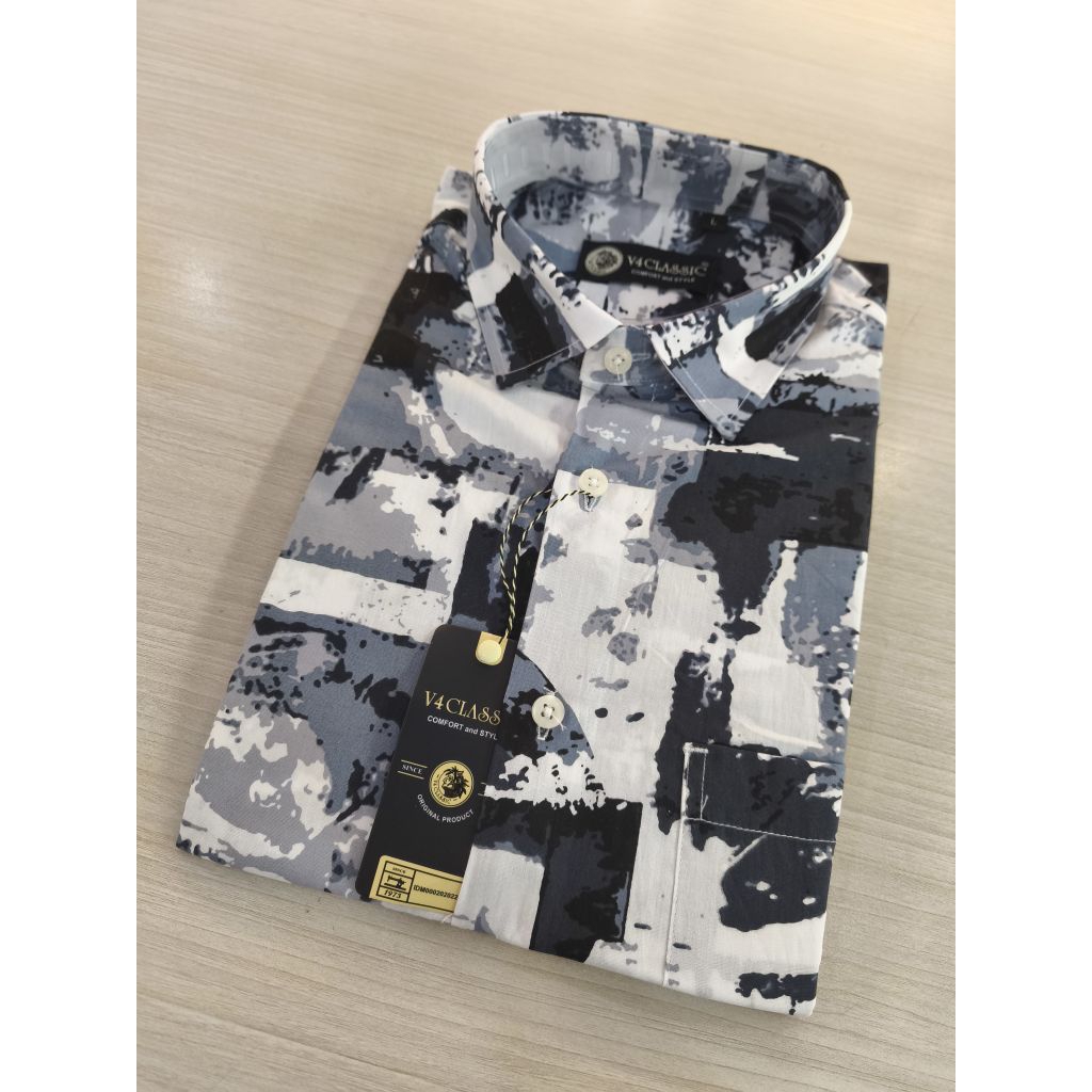 V4 Classic - Kemeja Pria Katun Printing Motif Lengan Pendek - M L XL -V4S003
