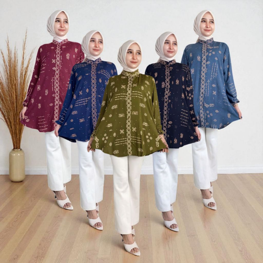 ATASAN TUNIK BAHAN RAYON PREMIUM MOTIF CANTIK BLUES _TUNIK