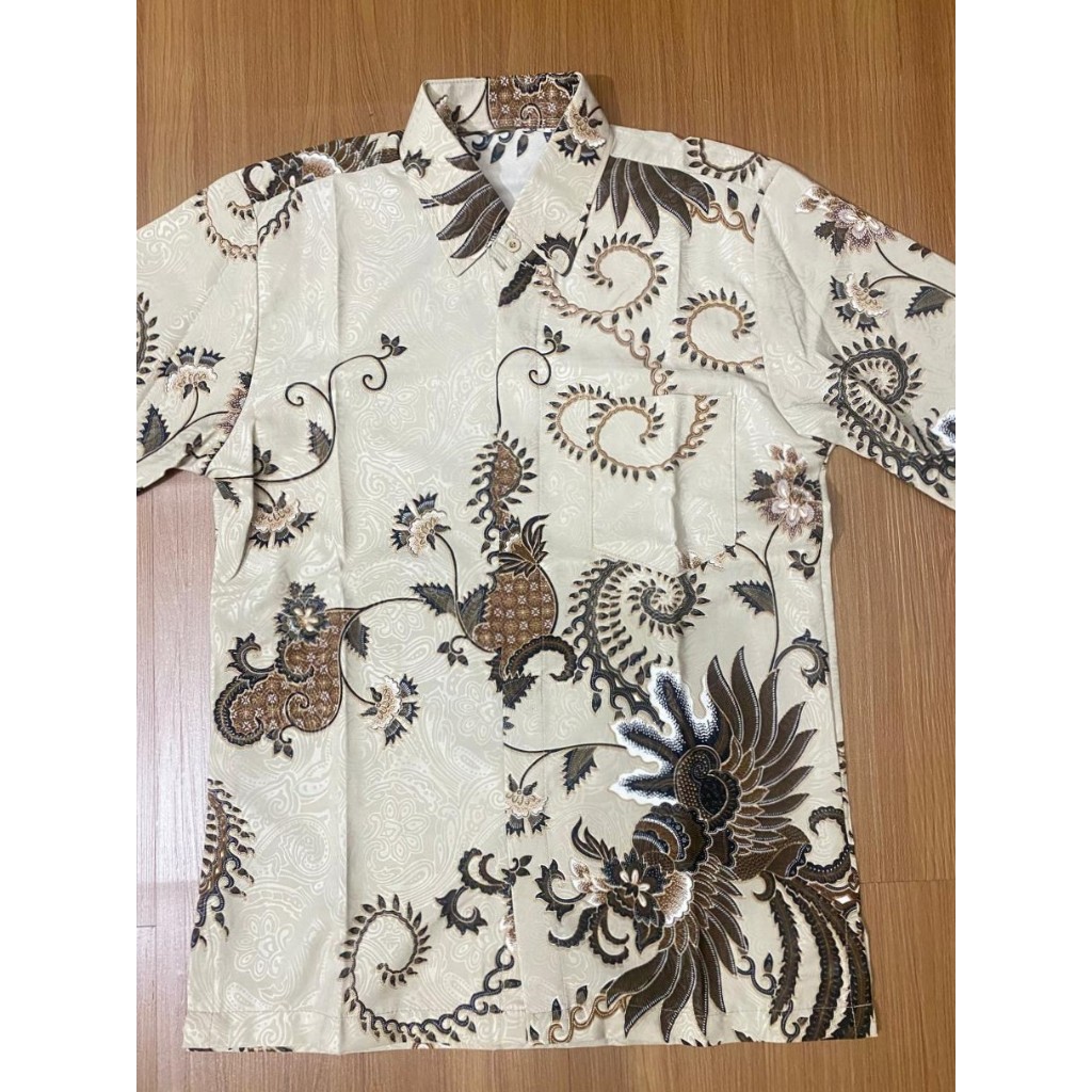 MEVANO - Kemeja Batik Pria Lengan Panjang Arjuna - Cream