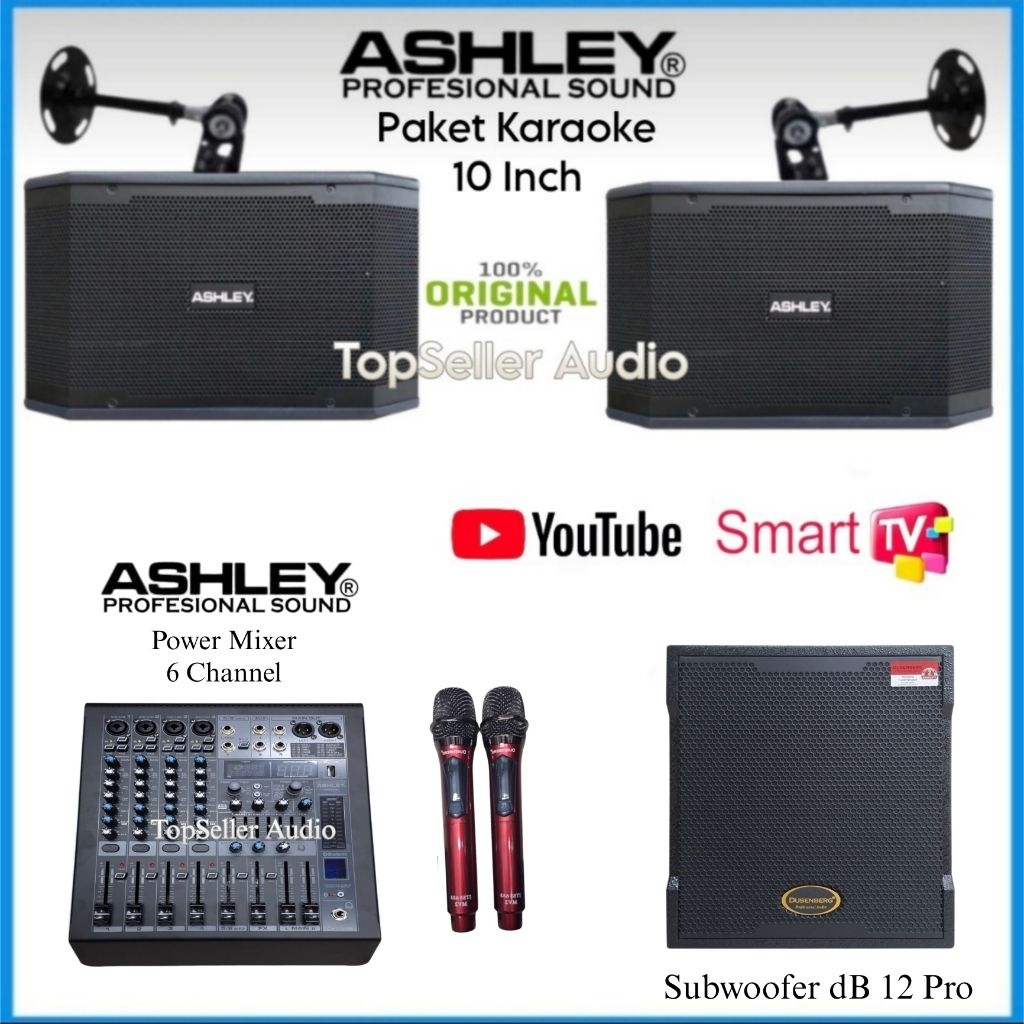 Paket Karaoke Rumahan / Kantoran Speaker 10 Inch Ashley K2310 Original Subwoofer dB 12 Pro DusenBerg