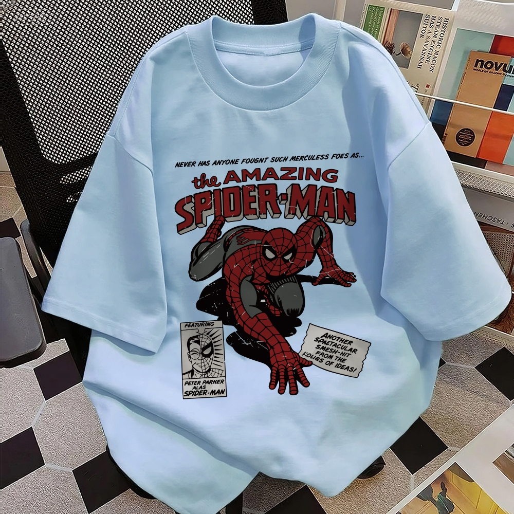 Kemeja casual pria oversize | Kaos sablon anime “manusia laba-laba” | Kaos pria lengan pendek Putih 