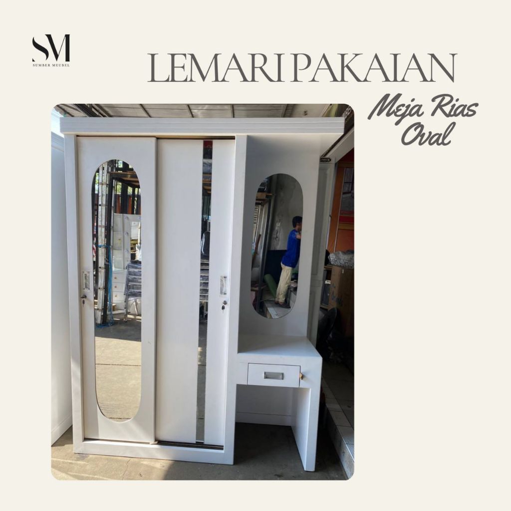 LEMARI PAKAIAN MEJA RIAS KACA OVAL KAYU