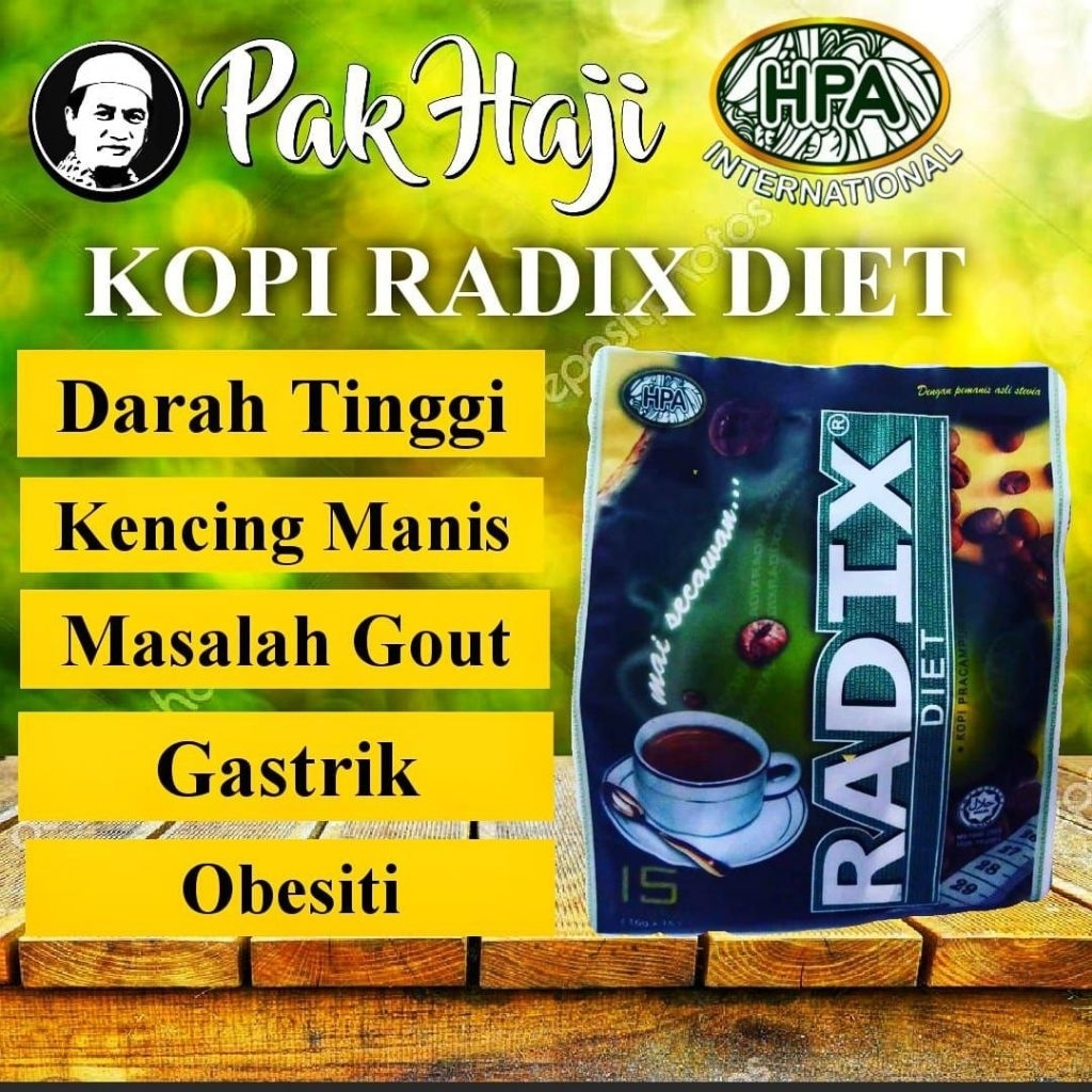 RADIX DIET KOPI PRA CAMPURAN KEMASAN POUCH ISI 15 SACHET ORIGINAL ASLI DARI HPA MALAYSIA