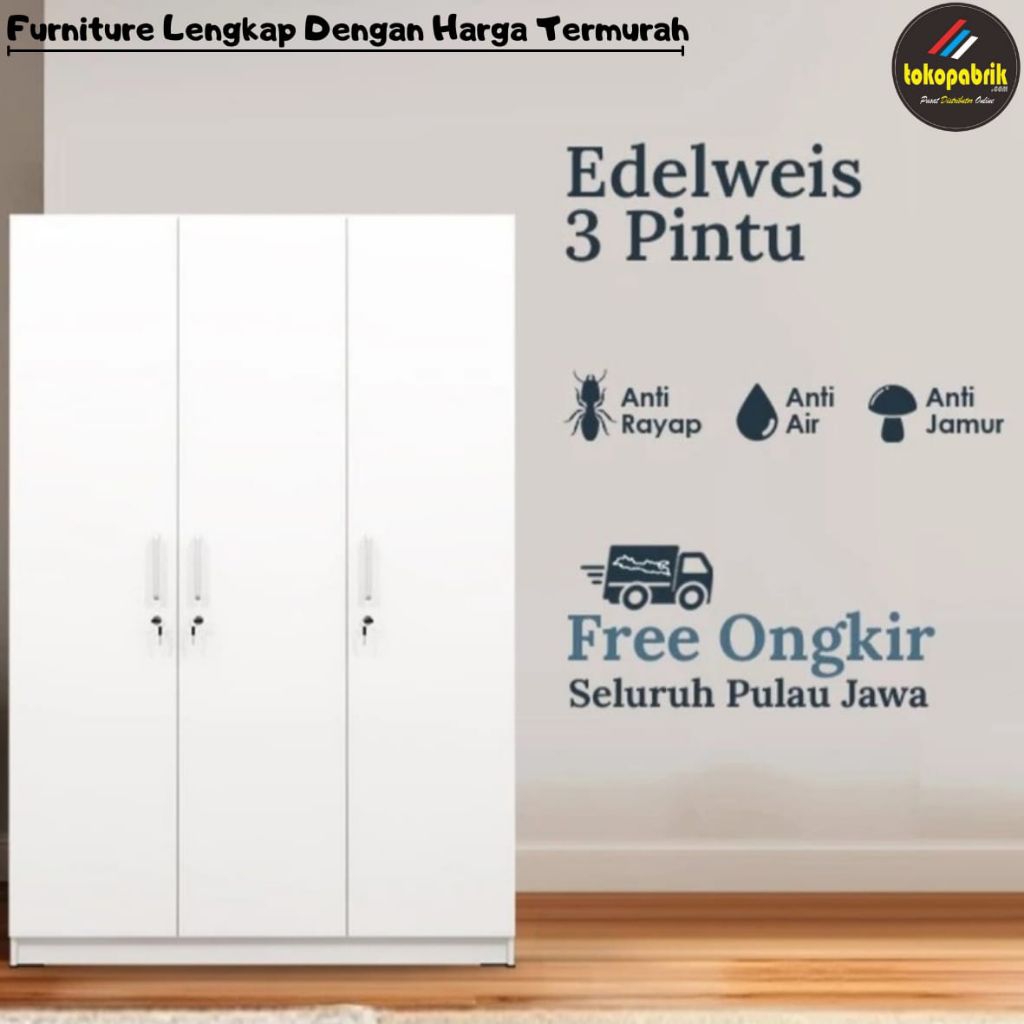 Lemari Pakaian 3 Pintu UPVC / Lemari Baju 3 Pintu Plastik Anti Jamur UPVC Modern Minimalis Murah Cim