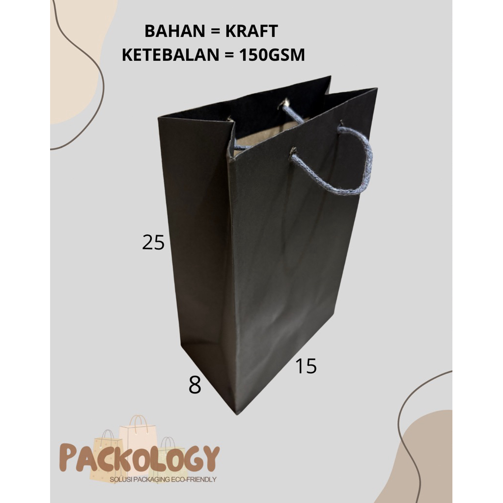 PAPERBAG KRAFT POLOS HITAM 15X8X25 / PAPERBAG KRAFT POLOS 15X8X25 / PAPERBAG POLOS / TAS KERTAS POLO