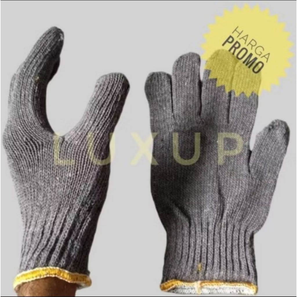 Sarung tangan Kerja (1Lusin/12pasang) kain rajut abu B4/5 standar berkualitas