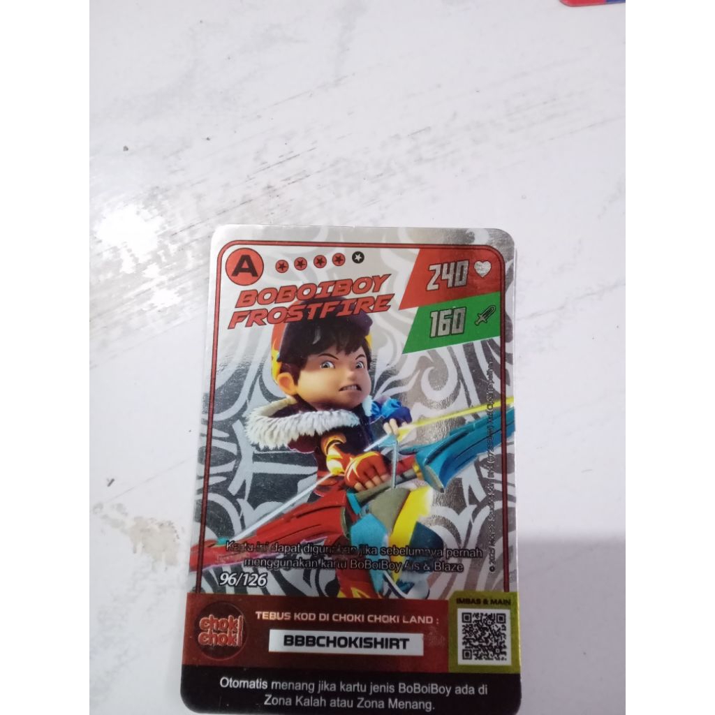 1 kartu foil choki choki BOBOIBOY FROSTFIRE