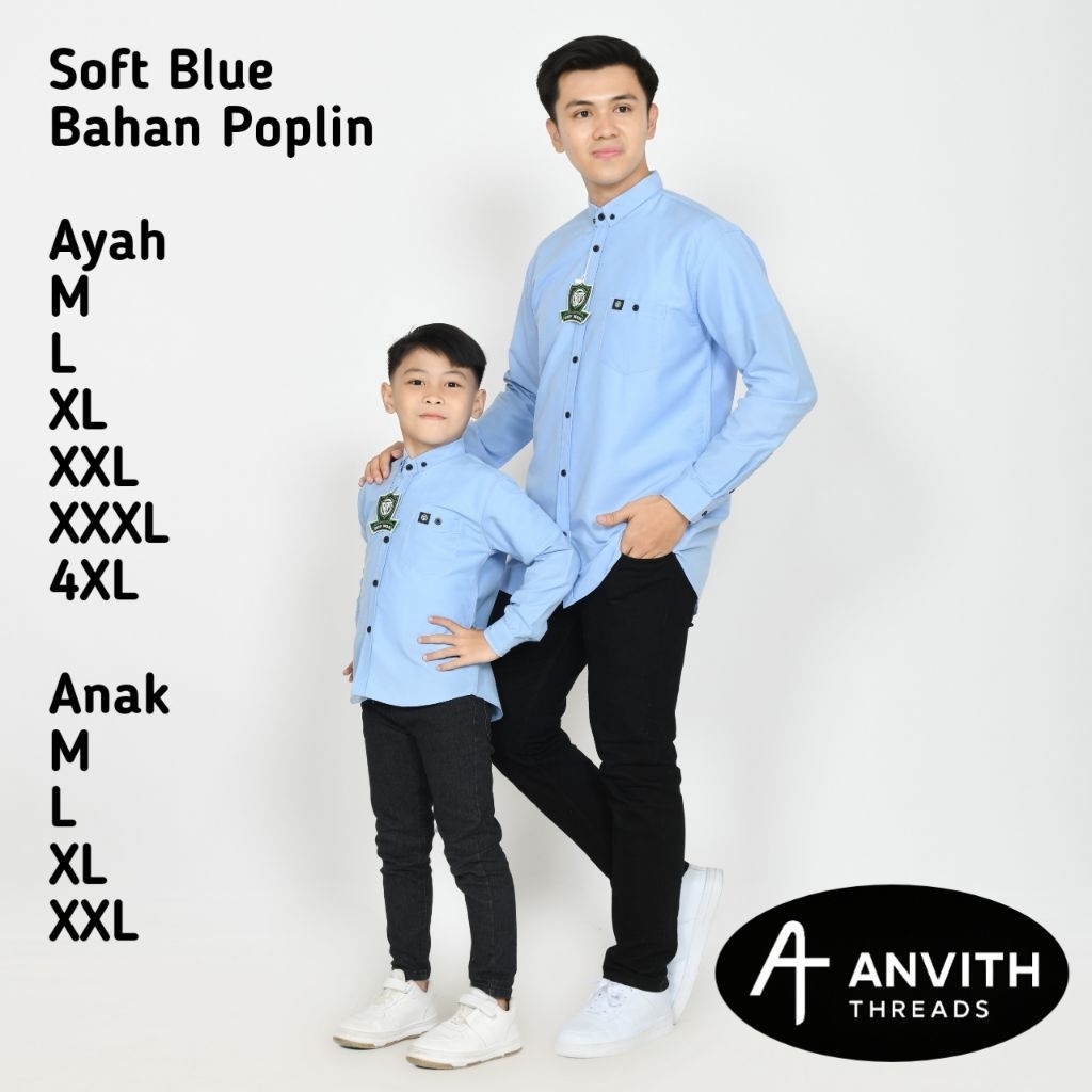 Kemeja Polos Couple Ayah Dan Anak Warna Soft Blue Lengan Panjang Kemeja Polos Pria Warna Soft Blue