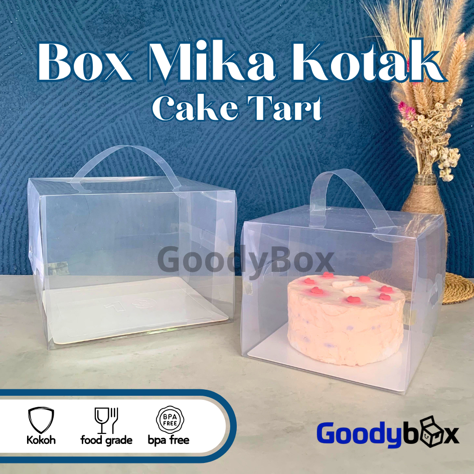 Goodybox - Box Mika Kotak Cake Tart Mika Bening Handle Transparant  ukuran 20x20x15 15x15x13