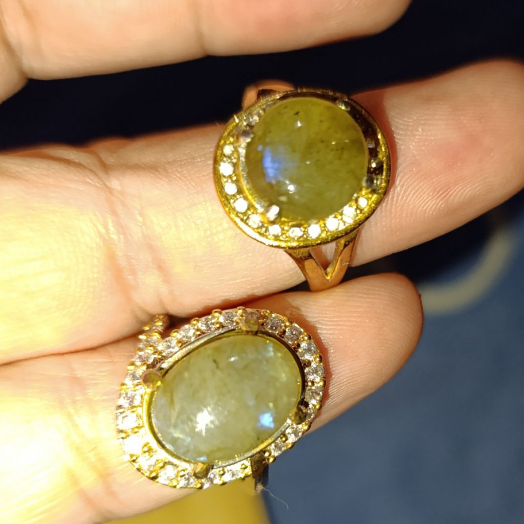 CW 17 Cincin Akik Wanita/Cewek Labradorite Asli Natural Ring Titanium