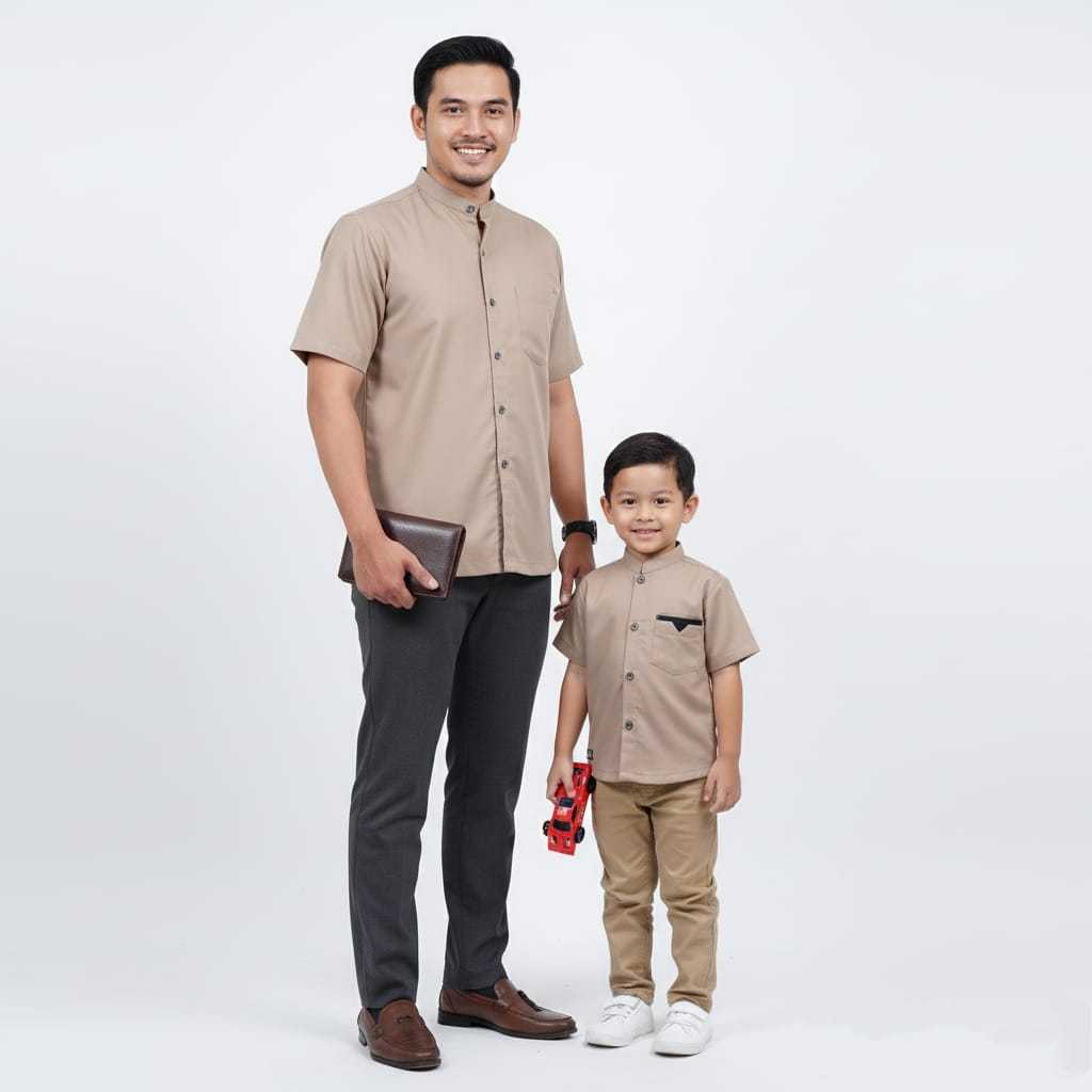Baju Couple Keluarga Lebaran Kemeja Couple Ayah dan Anak Lengan Pendek Polos Mocca
