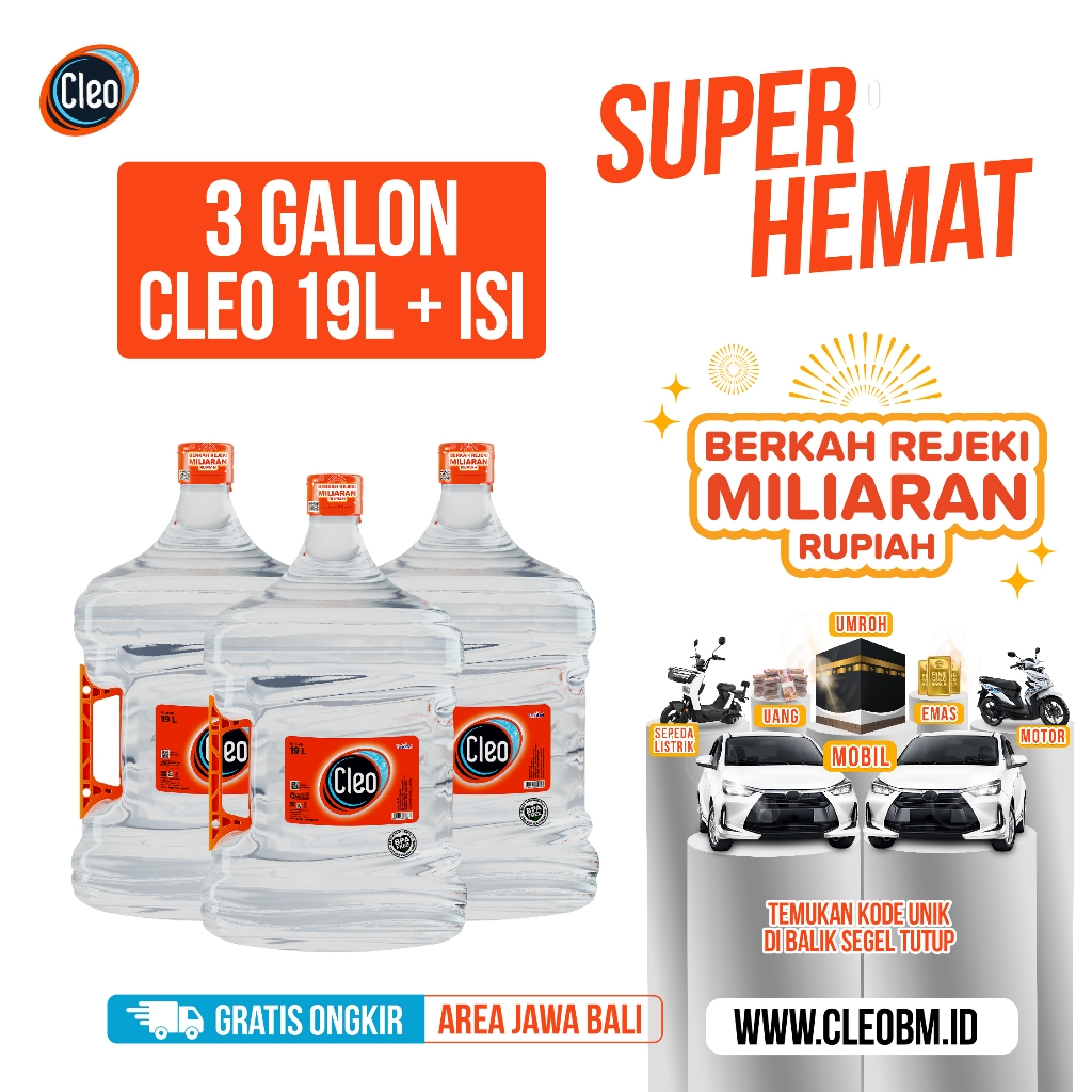 [oddsolshop] pekanbaru/Cleo 19 Liter Air Murni BPA Free Kemasan Galon Gallon Minum Minuman Water