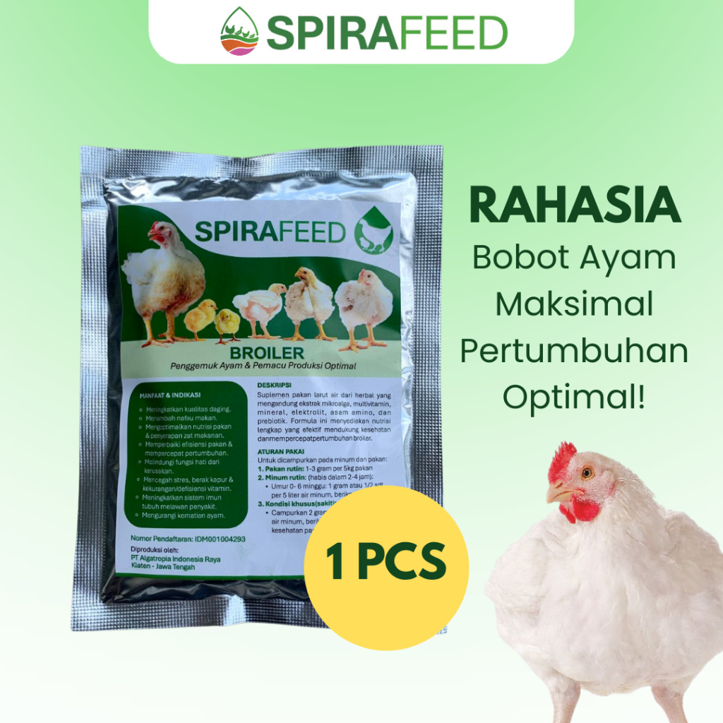 SPIRAFEED – Vitamin & Suplemen Penggemuk Ayam Broiler Herbal | Pertumbuhan Cepat & Nafsu Makan Naik