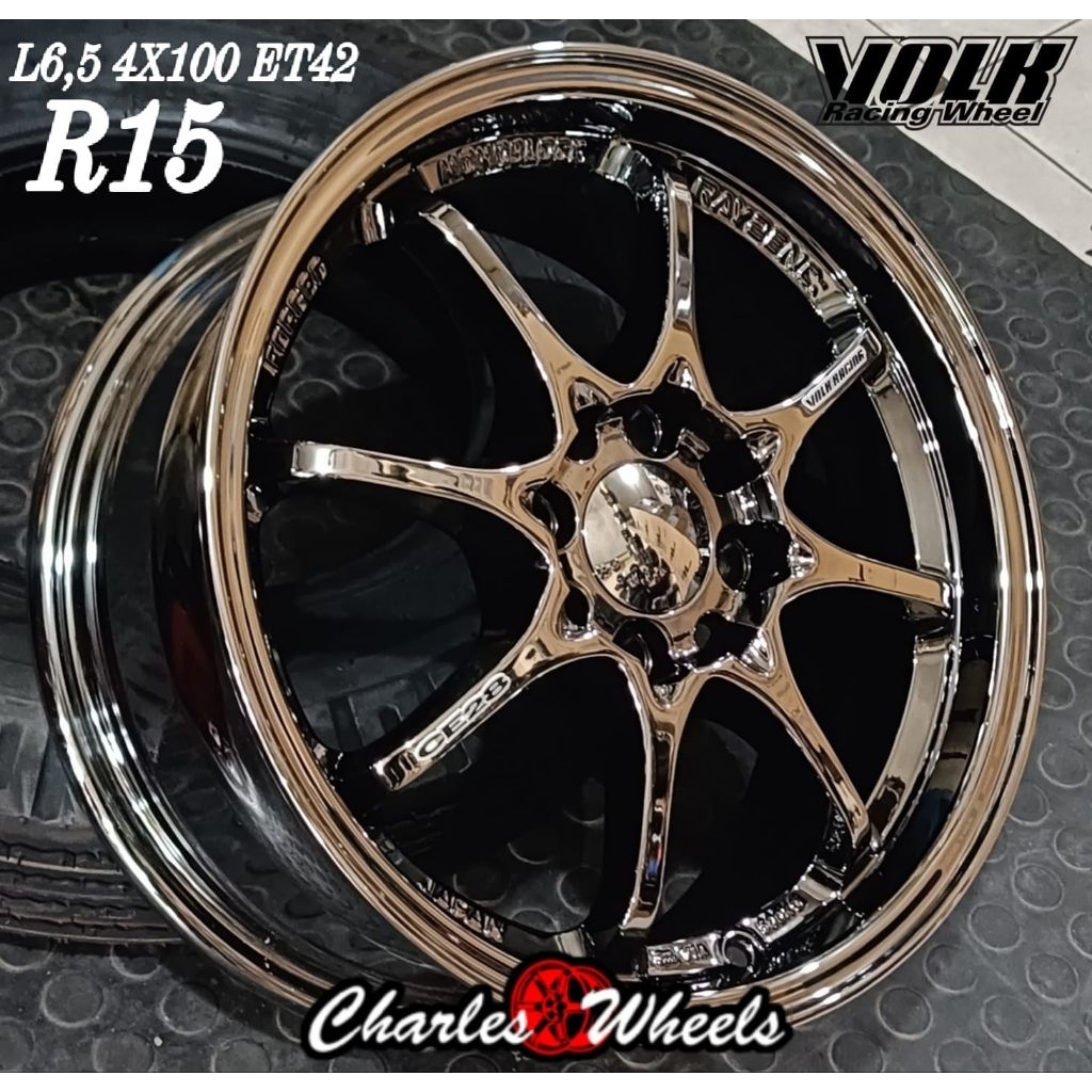 jual velg ce28 r15 4x100 blackchrome+ ban sx2 195/50 dll