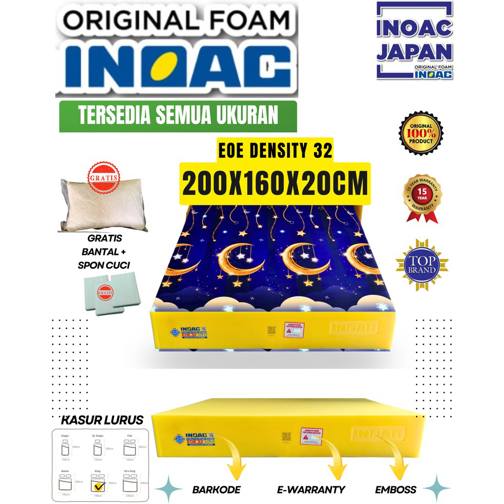 Kasur INOAC busa super EOE Density 32 ukuran 200x160x20 garansi 15 tahun