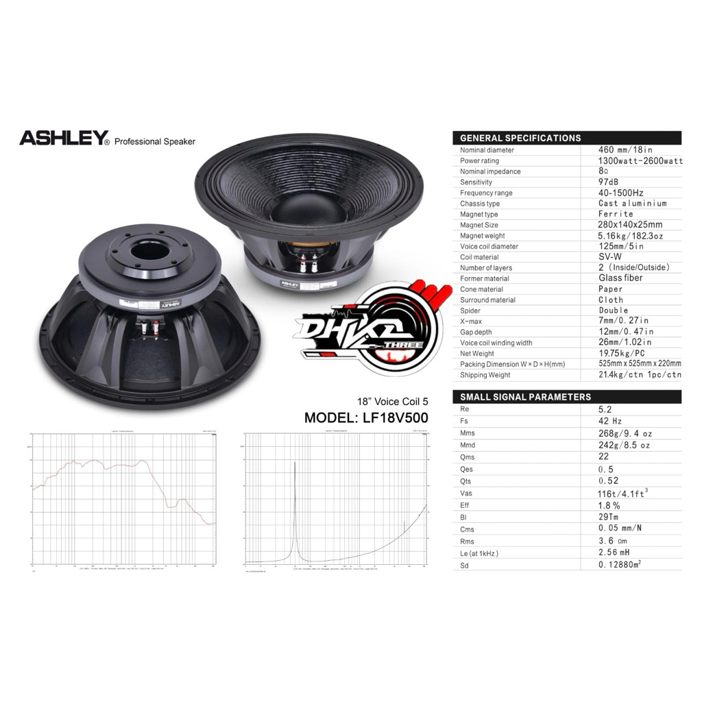 SPEAKER ASHLEY 18V500 COIL 5 ORIGINAL SUBWOOFER / SPEAKER ASHLEY 18” 18 V500 SUBWOOFER ORIGINAL / Sp