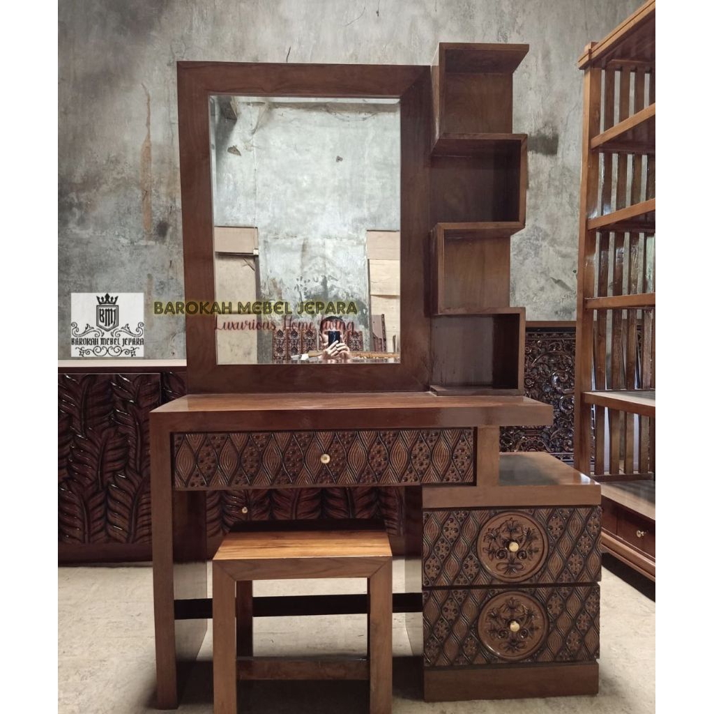 meja rias jati estetik minimalis tolet jati minimalis