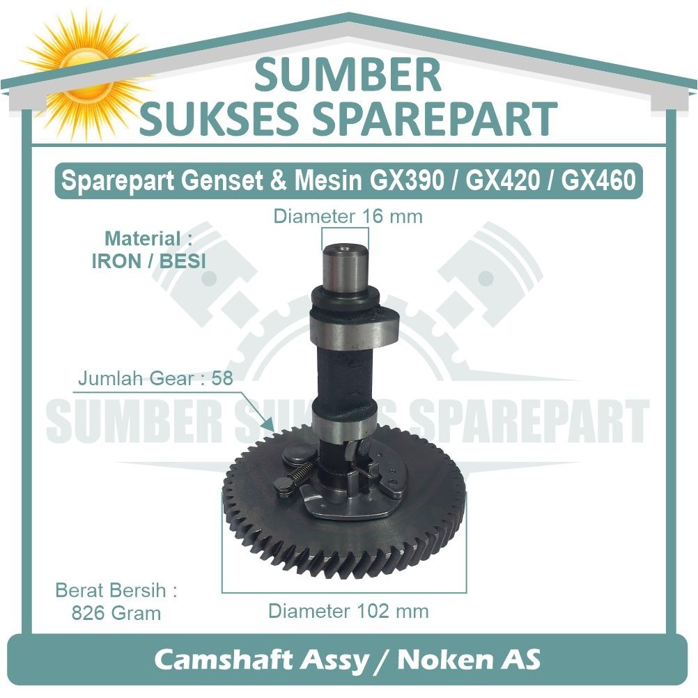 GX390 GX420 GX460 CAMSHAFT ASSY / NOKEN AS BESI KLEP GENSET & MESIN PENGGERAK