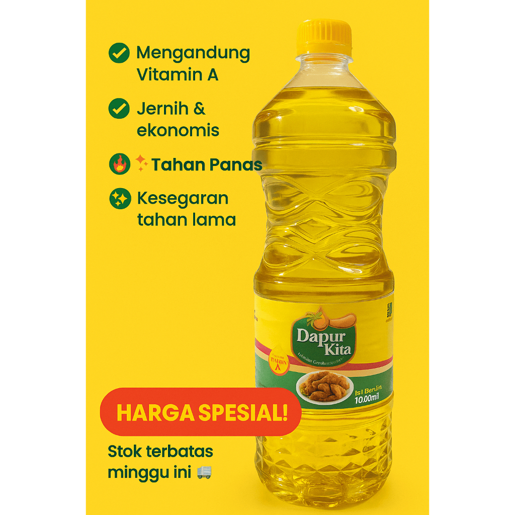 Minyak Goreng Sawit Dapur Kita – 1 Liter HALAL, Kaya Vitamin A, Super Jernih Tidak Cepat Hitam