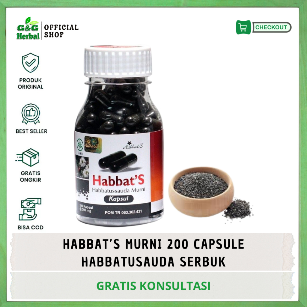 Habbats Habbatussauda Murni 200 Kapsul | Habbatussauda Serbuk isi 200 Kapsul