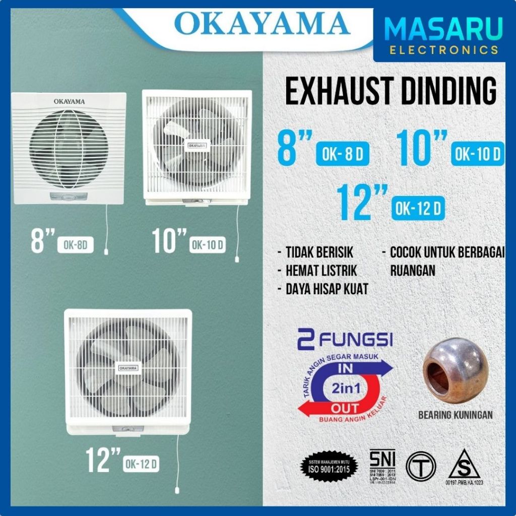Kipas Angin Exhaust fan/ Hexos Dinding OKAYAMA 8/10/12 INCH - OK8D/ OK10D / OK12D