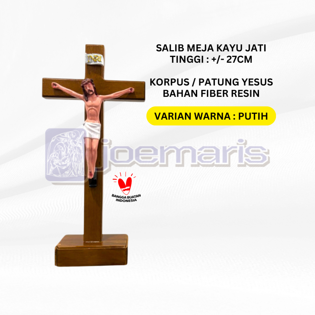 SALIB MEJA KAYU JATI COKLAT KORPUS RESIN PUTIH 27CM