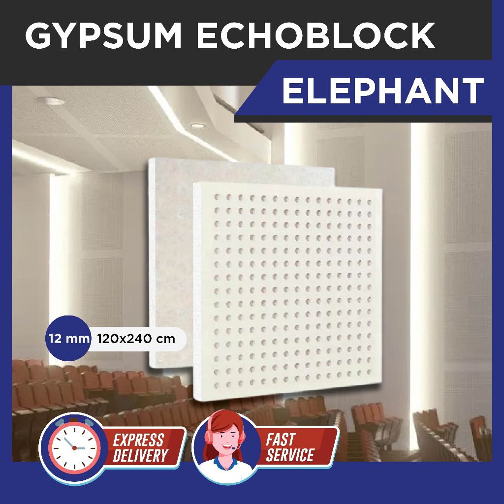 Gypsum Echoblock Elephant 12 mm / 120x240 cm / Plafon Perforasi / Gipsum Akustik