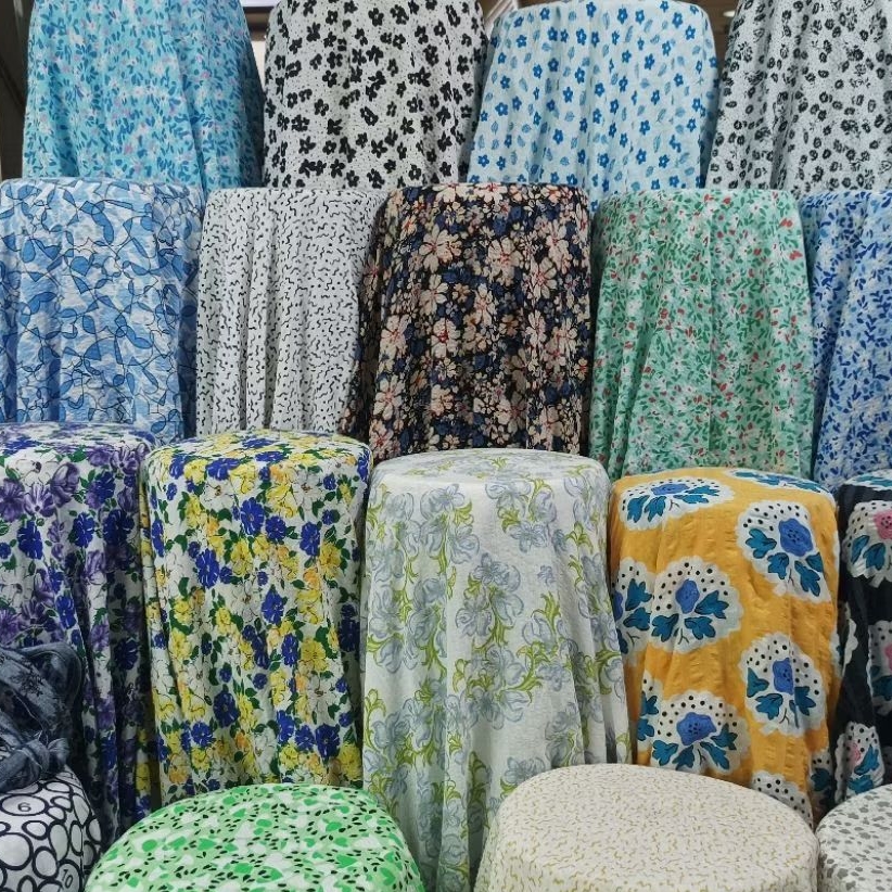 Kain Katun Crinkle Motif Bunga Floral / Bahan Crinkle Airflow Adem Premium Quality (Harga Per 0,5)LQ