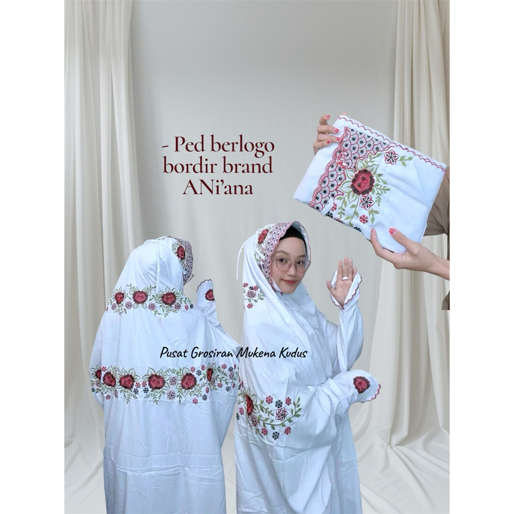 MUKENA TERUSAN BORDIR DEWASA MUKENA LAJURAN BAHAN PUTIH KATUN ADEM