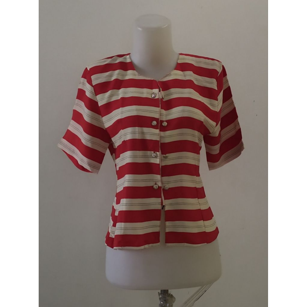 Blus wanita salur merah putih(Preloved)
