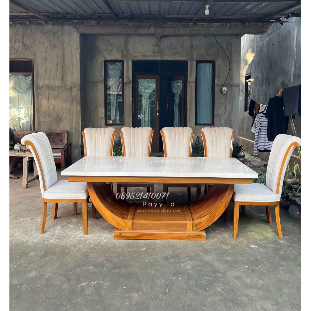 Set Meja Kursi Makan Marmer 6 Kursi