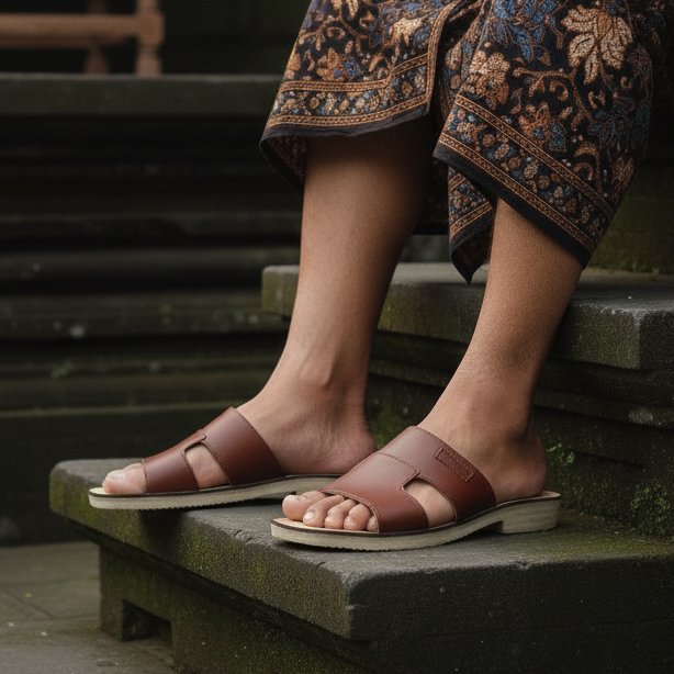 Panutan Sandal Kulit Tarumpah Slop Kokop Karet Mentah Pria