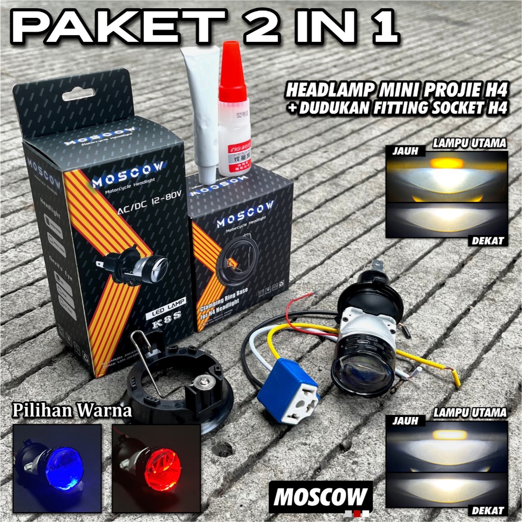 PAKET Lampu Utama LED Laser Kipas H4 Projector Putih Kuning AC DC 12 - 80 VOLT Led H4 Mobil Motor mi