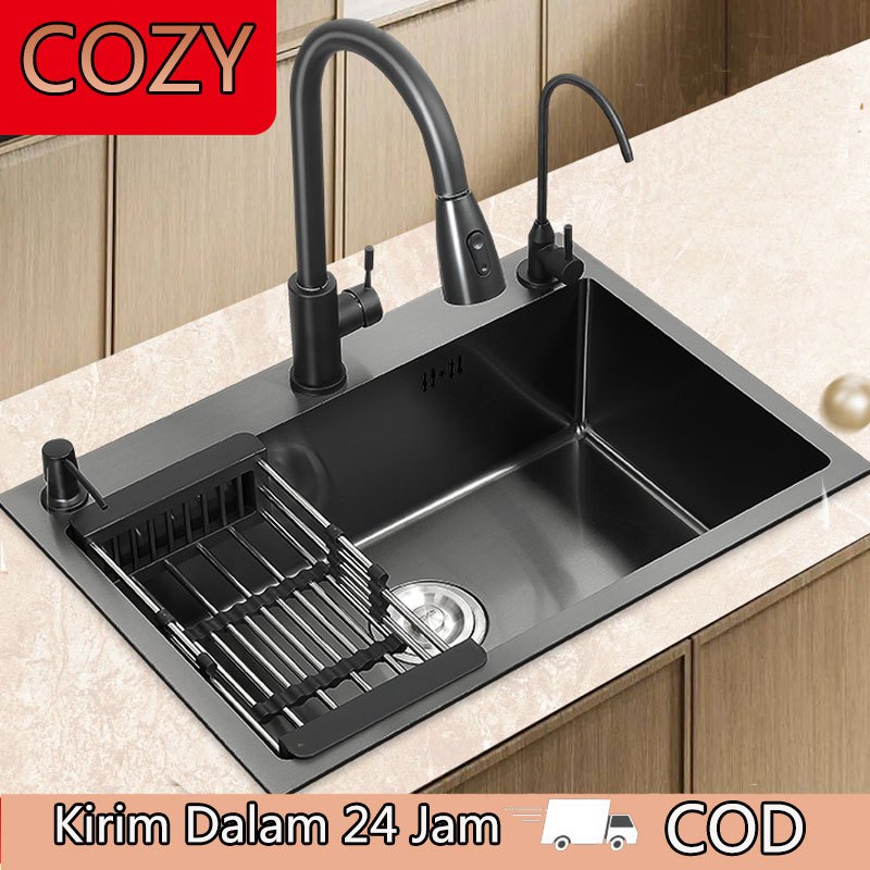 COZY SUS 304 Stainless Steel Kitchen sink Modern 3.0mm Bak Cuci Piring Stainless Hitam cuci piring K