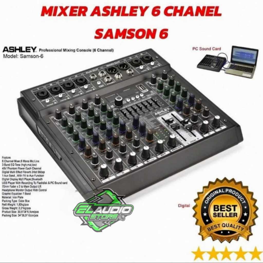Mikser ASHLEY SAMSON 6 / Mixer 6 Channel SAMSON 6 USB Bluetooth Efek 99 DSP