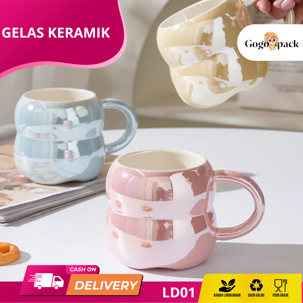 Cangkir Kopi Keramik Ulen Bergaya Korea / Gelas Keramik Cantik Motif Bunga / Gelas Keramik Polos Hit