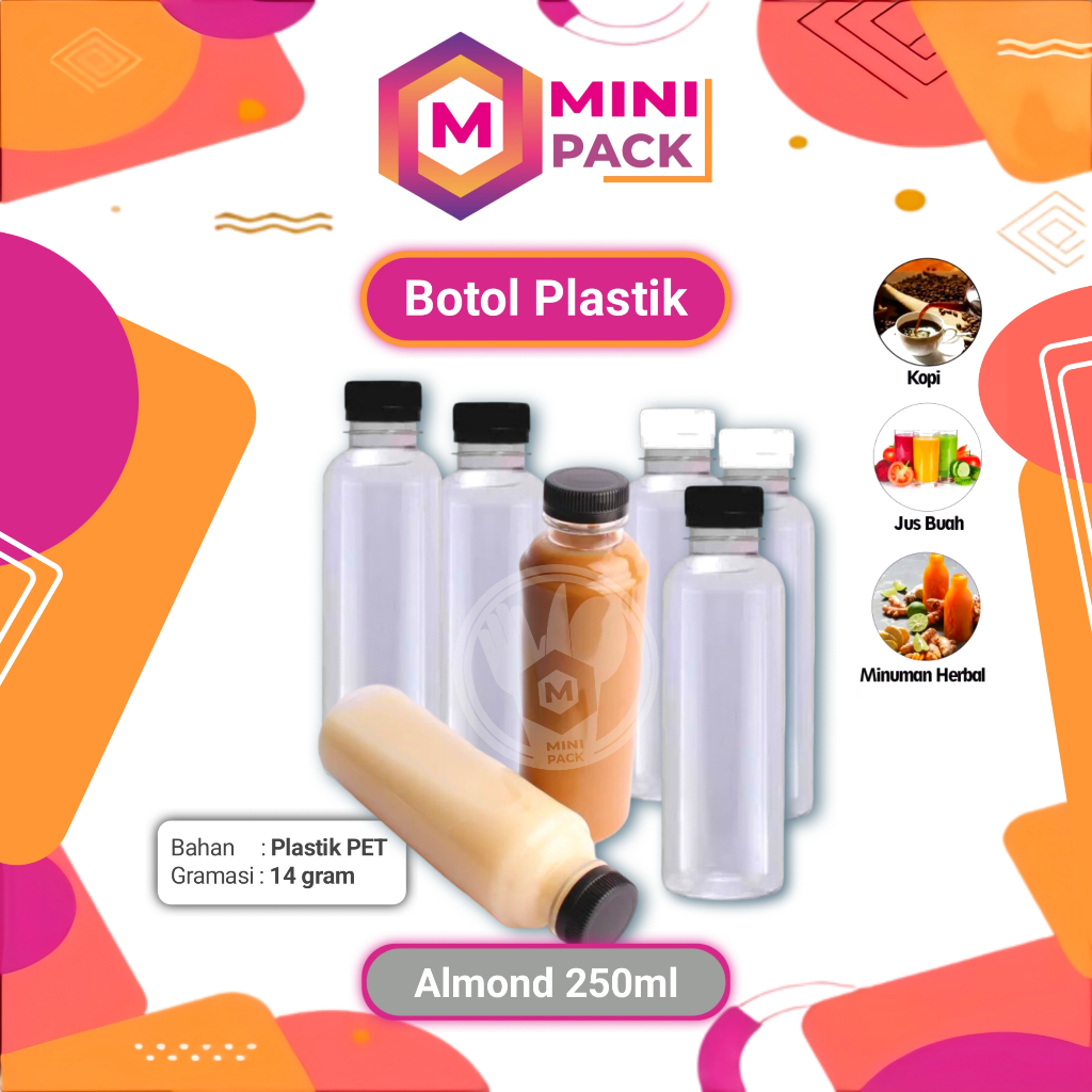 Botol Almond Plastik Transparan Puding Susu Segar Kedelai Jamu Sirup 250ml 250 ml Kopi Coklat Matcha