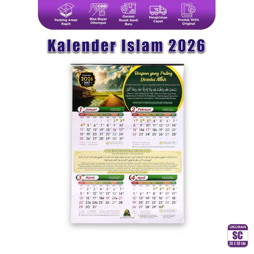 Kalender Dinding Gambar Islami Tahun 2026 Kalender Gantung 2026 Kalender Puasa Islami Darul Haq