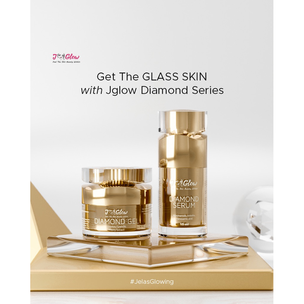 JGLOW DIAMOND SERIES - PAKET GLASS SKIN GLOWING WHITENING | Diamond Gel & Serum Wajah Pencerah Flek 