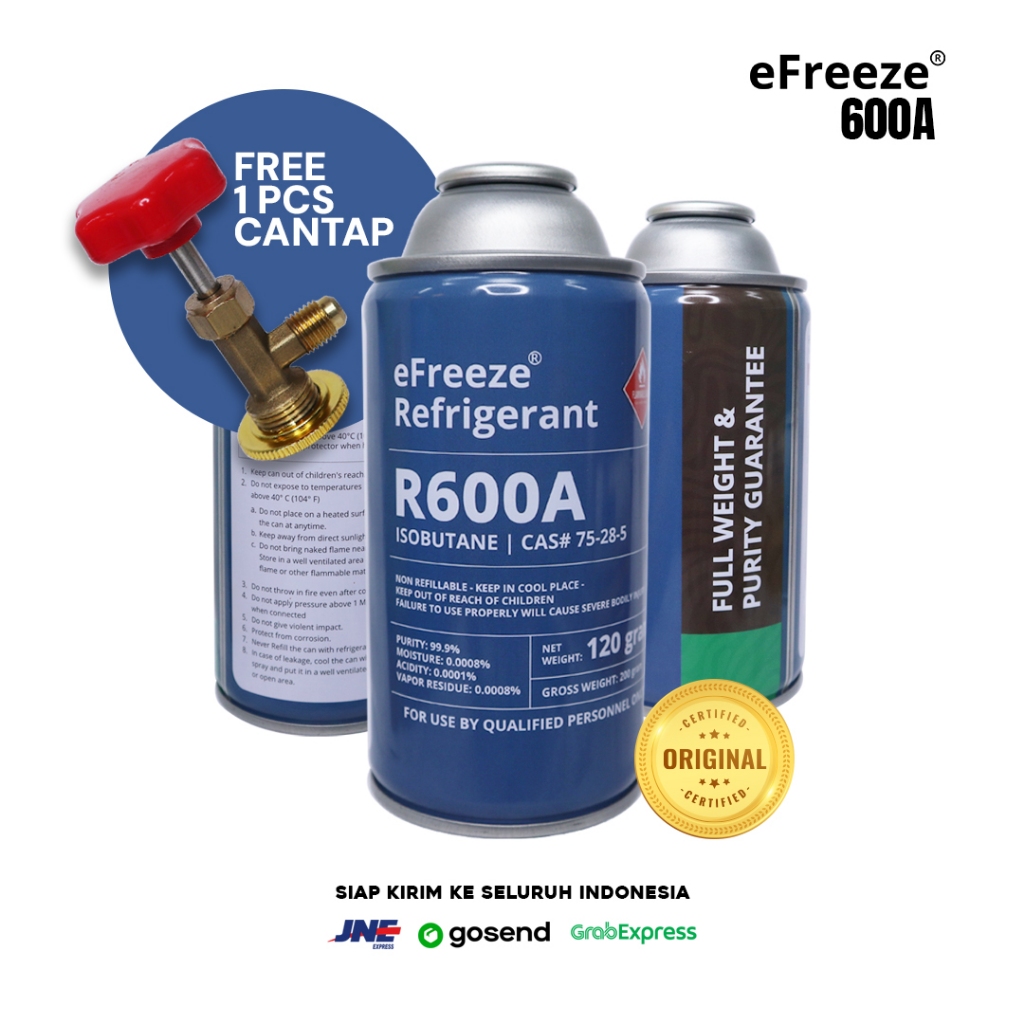 Freon EFREEZE REFRIGERANT R600a KALENG (BONUS CANTAP 1PCS) - R600a Refrigerant R600a KALENG 120G - F