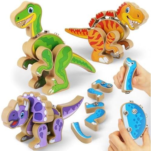 Coogam Build Your Own Dinosaurs Toy, Snap Together Building Dinosaurs Playset Dinosaur Builder