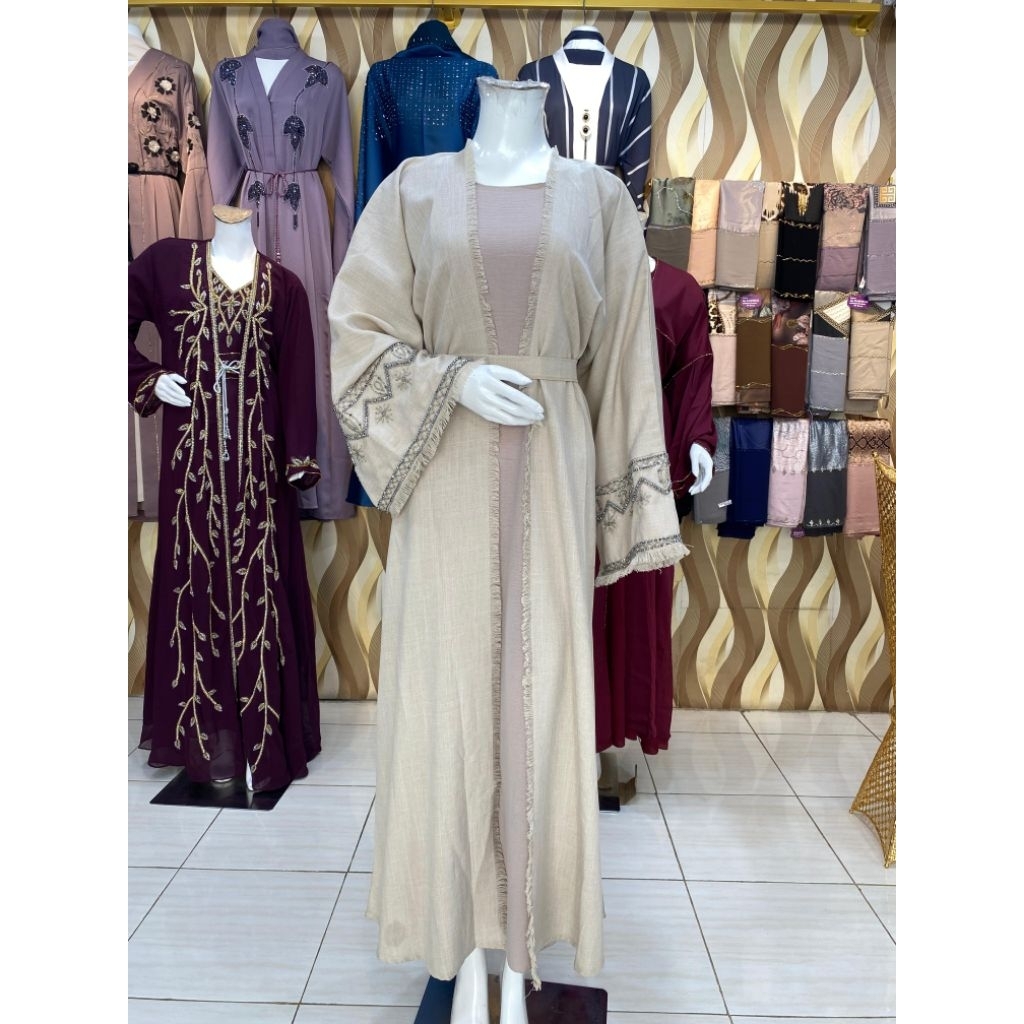 Abaya Dubai Inner Outer Motif Payet Jahitan Elegan